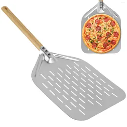 Outils de cuisson Pelle à pizza en alliage d'aluminium de 12 pouces avec poignée antiadhésive perforée réutilisable