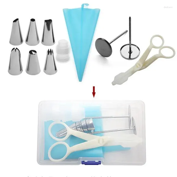 Outils de cuisson 12pcs / boîtes à tuyaux de tuyauterie Pâtres de buse de buse Sac à glaçage en acier inoxydable et converti pour l'outil de décoration de gâteau de bricolage