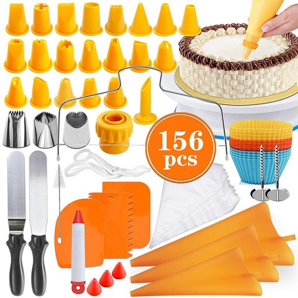 Herramientas para hornear, 156 Uds., Kit de suministros para decoración de pasteles, bolsas de manga pastelera desechables, boquilla de puntas de glaseado para principiantes, juego de pasteles y pan