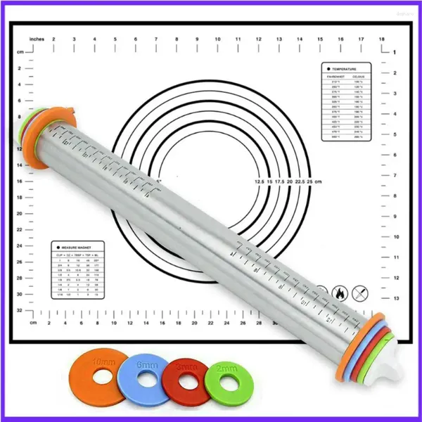 Herramientas de hornear Rodillos de 17 pulgadas Pins de rodillo de acero inoxidable con anillos Mats de fibra