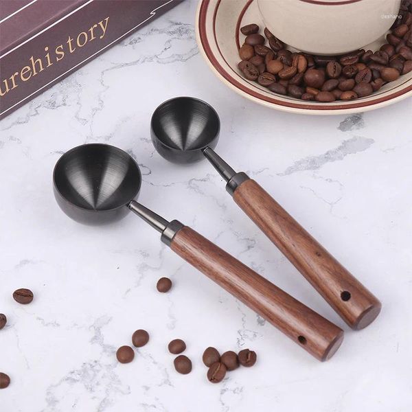 Cuillère à café avec manche en noyer, outils de cuisson, cuillère à café longue/courte, mesure de la poudre, cuillère à thé en acier inoxydable, 1 pièce