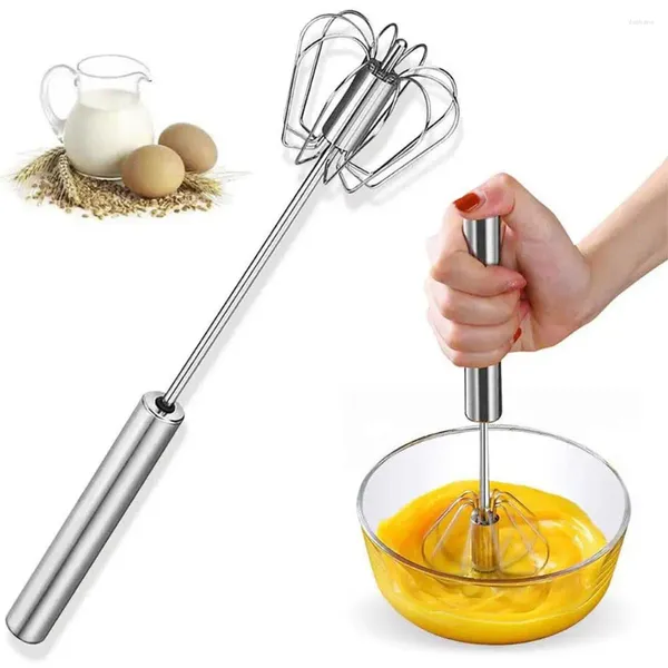 Outils de cuisson 1pcs en acier inoxydable semi-automatique batteur d'oeufs de presse rotatif gadget fouet ménage crème s8y9