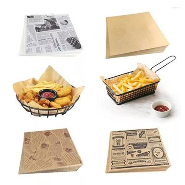 Outils de cuisson 2022 papier ciré kraft papier huilé pain antiadhésif hamburger frites panier pizza sandwichs emballage