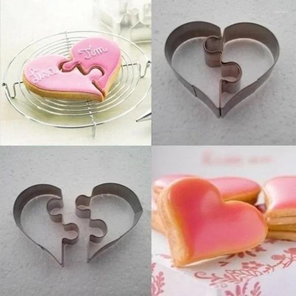 Herramientas para hornear, 2 piezas, molde cortador de galletas y pastel con corazón de amor izquierdo y derecho, accesorios de cocina decorativos para uso del Día de San Valentín