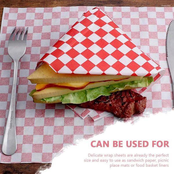 Outils de cuisson 300pcs élégants emballages alimentaires à carreaux tampons frits papier hamburger domestique