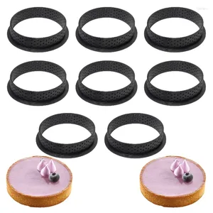 Bakken Tools 4/6/8 Stuks Ronde Taart Ring Franse Dessert Mold Keuken Zwart Plastic Geperforeerde Eivorm cutter Gebak Decoreren