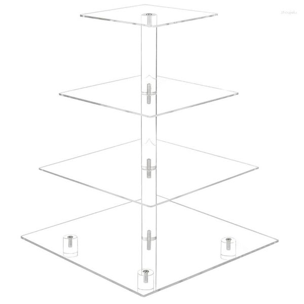 Herramientas de hornear 4 niveles de cupcake stand acrílico postre para servir torres con luz LED para bodas (luz cálida)