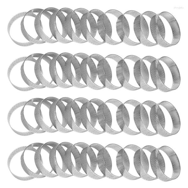 Outils de cuisson 40pcs anneaux de tarte circulaire avec trous en acier inoxydable Pie de fruits de gâteau moule de cuisine moule de cuisine 7cm cnim