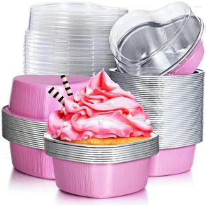 Herramientas para hornear, 50 Uds., 55ml, taza de pudín de aluminio con tapa, Mini molde desechable en forma de corazón para Mousse y cupcakes