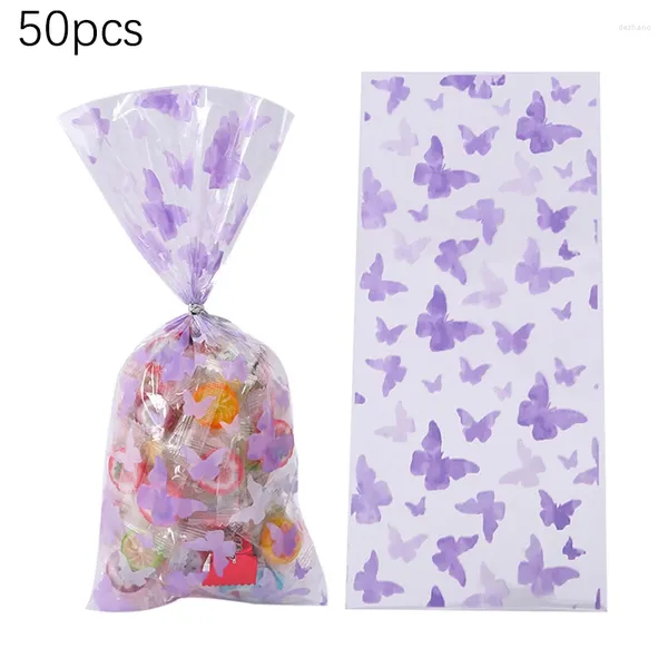 Outils de cuisson 50pcs papillons en plastique sac de bonbons sacs de friandises papillon avec des attaches argentées pour les décors de desserts de fête d'anniversaire de fête de bébé