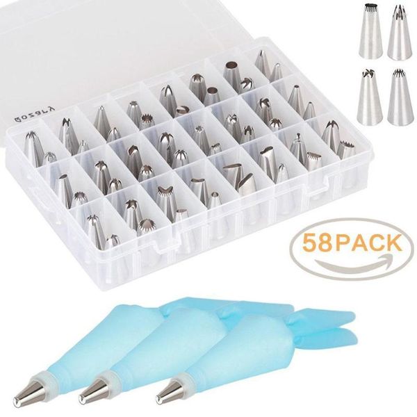 Outils de cuisson 58pcs Kit de décoration de gâteau Scream Conseils de tuyauterie de glaçage Ensemble de buses Sac à pâtisserie à fleurs pressé