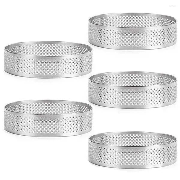 Herramientas de hornear 5 piezas Anillos de tarta circular con agujeros Pastura de fruta de acero inoxidable Quiches pastel mousse molde de cocina 7 cm