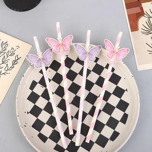 Bakgereedschappen 6 stuks vlinder gestreept papier stro bruiloft verjaardagsfeestje decoraties kinderen baby shower meisjes 1e benodigdheden