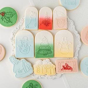 Bakgereedschappen Acryl Cookie Embosser Mold Kerstsneeuwman Kerstman Fondant Biscuit Suiker DIY Druk Stempel Decoreren