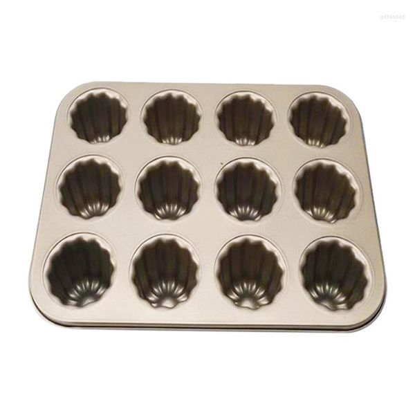 Herramientas para hornear Canele Mold Cake Pan 12 cavidades Antiadherente Cannele Muffin Utensilios para hornear Cupcake para hornear en horno (Champagne Gold)