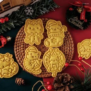 Bakgereedschappen Cartoon Kerst Kleine Kat Koekjesvorm Leuke Frosting Biscuit Stempel Fondant Embosser Jaar Party Tool