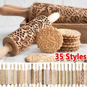 Bakken Tools Kerst Houten Rolling Pins Sneeuwvlok Patroon DIY Embossing Mold Deeg Koekjes Biscuit Fondant Gegraveerde Roller Tool