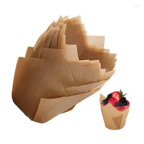 Herramientas de hornear revestimientos de cupcake Tulip Muffin Wrappers Cups Suministros de 50 piezas Papeles Geaseproof Accesorios para la cocina del hogar