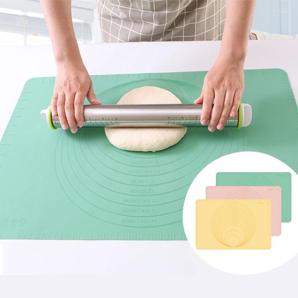 Grand tapis en Silicone antiadhésif avec échelle, outils de cuisson, tampon de pâte à rouler rose, machine à Pizza, accessoires de pétrissage de cuisine