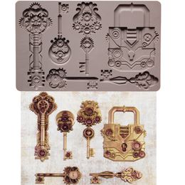 Bakgereedschap Mechanische modellering Key Lock Chocolate Mold Fondant Cake Siliconen Decoreren 220601