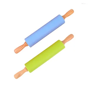 Outils de cuisson rouleau à pâtisserie en Silicone antiadhésif avec poignées en bois pour rouleau de pâte à pâtisserie Fondant Pizza Etc 30 cm