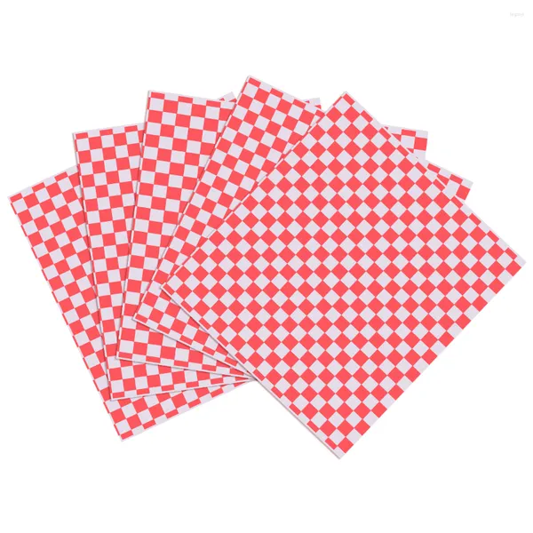 Outils de cuisson Feuilles de papier Panier d'emballage Cire Deli Sandwich Liner Wrap Checkered Burger Parchemin sulfurisé Wraps Carrés de pique-nique