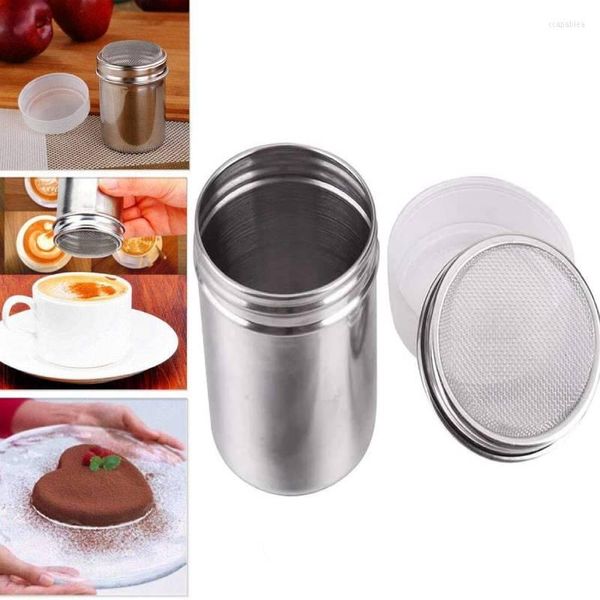 Outils de cuisson Poudre Sucre Shaker Avec Couvercle En Acier Inoxydable Maille Fine Chocolat Café Tamis Arroseur Dragues Pour Farine De Cacao Latte