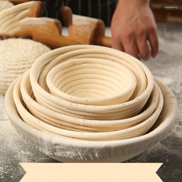 Outils de cuisson Panier à pain rond en rotin avec couvercle Paniers en hausse pour le levain Boulangerie / Café