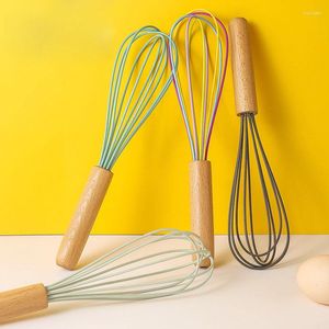 Batteur à œufs en Silicone, outils de cuisson, manche en bois de 10 pouces, crémier manuel à gâteau et mélangeur de pâte, outil de fouet, Gadget de cuisine