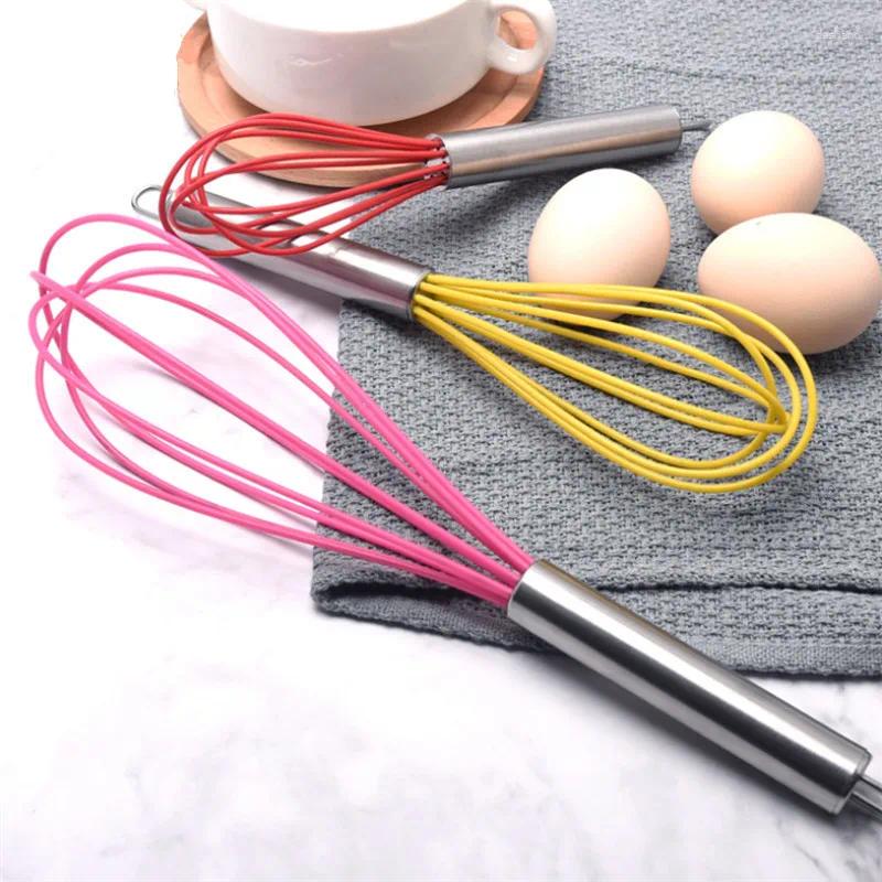 Bakningsverktyg Silikon Egg Beaters Kök Köket Matlagningsverktyg Handskumm Mixer Cook Blender med rostfritt stålhandtag