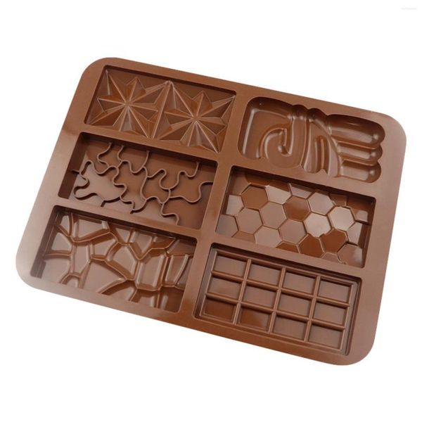 Outils de cuisson moules en silicone pour barre d'énergie de qualité alimentaire à casser au chocolat avec 6 formes de moule à fondant domestique