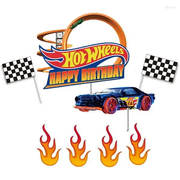 Herramientas de hornear ruedas Fire Car Cake Topper Carrera Suministro de fiesta de feliz cumpleaños para niños Decoración de regalos