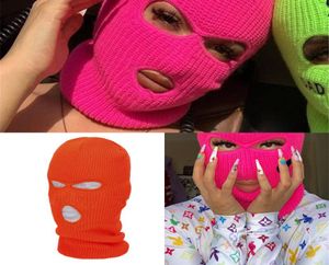 BALACLAVA CUSTUCHE Designer Tricot 3 trous broderie masque de ski visage rose néon DQ0W9226184