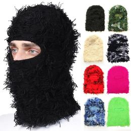 Cagoule en détresse masque de ski bonnets tricotés casquette hiver chaud masque complet Shiesty chapeaux de ski pour hommes femmes camouflage cagoule 240102