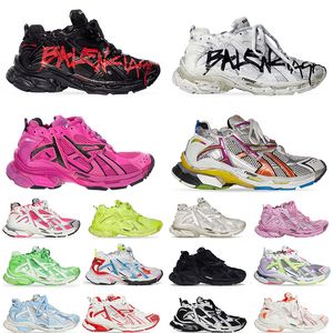 Balancagas Track Runners 7.0 Zapatos de vestir Marca de lujo Mujer Hombre Graffiti Negro Fluo Verde Borgoña Cuero Gratis Gris Claro Púrpura Neón Amarillo Blanco Zapatillas de deporte de gran tamaño