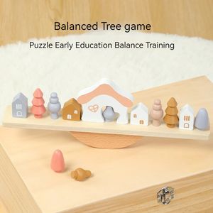 Balans Games Puzzle Toys Montessori Early Educational Stacking Game Wooden Forest Houses Blokken Verlichting speelgoed voor kinderen cadeau 240509