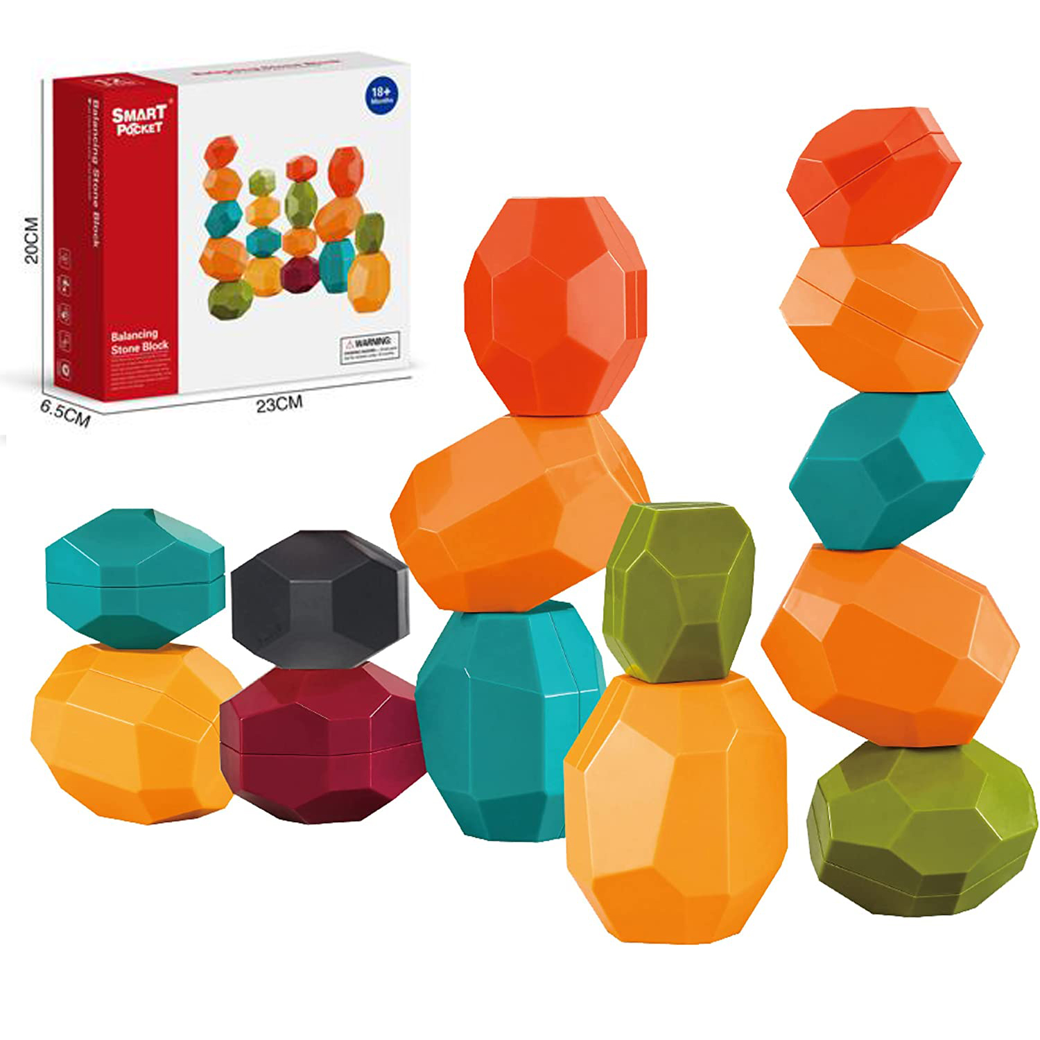 Balancing Stones Toy Set 12PCS Polyhedral Plastic Stacking Rocks Educatief Creatief Voorschools Kunst Leren Sensorische bouwstenen Puzzel Groot formaat speelgoed