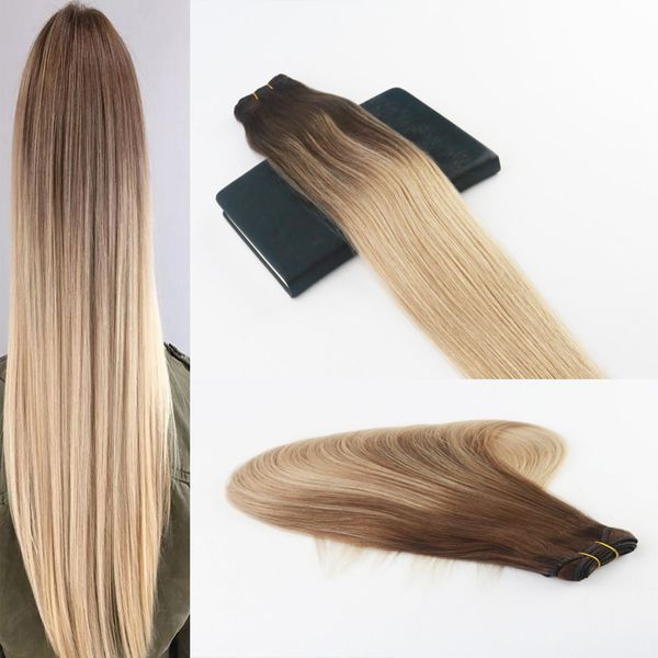 Paquetes de cabello humano Ombre # 4 Desvanecimiento a # 18 Destacados Cabello virgen brasileño 100G por paquete Extensiones de trama de cabello humano recto