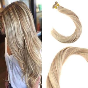 Balayage Cabello humano I tip Extensiones 18/613 # I Tip Fusion Prebonded Hair Extensions Stick Keratin I Tip Hair 100g