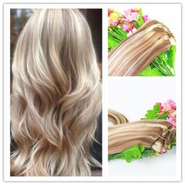 Balayage Ombre Clip In Remy Extension de Cheveux Humains Blond Doré Cheveux Brésiliens 8A Cheveux Chauds 100g / pièce
