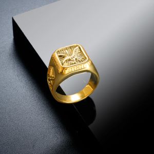 Bald Eagle Signet Ring voor mannen 14k geel goud kleur vogel stempel dikke vogel ringen gotische punk rock jongen sieraden