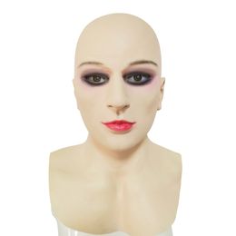 Bald Woman Masks Full Head Realistische latex Halloween Masquerade Party Mask Mask Theater Deluxe Cosplay Kleed Tricky Props aan