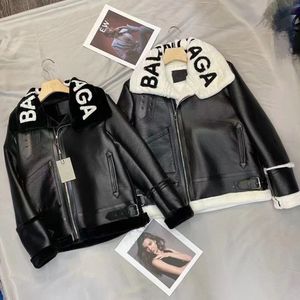 Balen ciaga diseñador mujer chaqueta de cuero abrigos invierno de alta calidad logo costura piel de oveja chaquetas de motocicleta