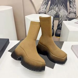 BalenCaigai Fashion Botas largas Diseñador de mujeres Tocos de lana elástica de cuero de lana alta Partido de ropa de lujo Falda de vestidos de novia Tamaño 35-40