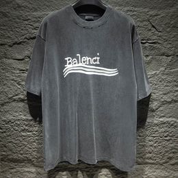 Balenciaaaaga marca de lujo para hombre, camiseta de diseñador, camisetas lavadas, polos, cuello redondo, estilo polar estampado, ropa de verano con calle, camiseta BA de algodón puro para hombre y mujer BA12231