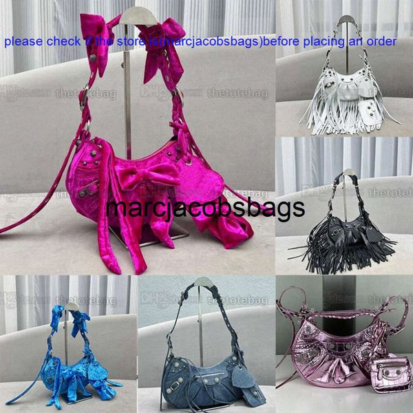 Balencig Bag Designer Le Cagole Xs Tassel Velvet Sac Hingestones de créateur métallisé rose Sacs de body