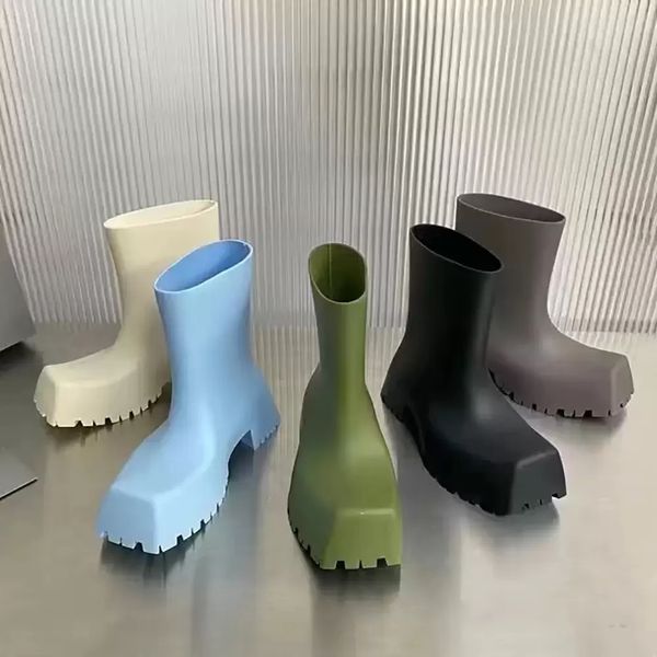 Balenci Balencias Boots High Quality Boot Rubber Rubber Fashion Rain Femmes Ankle Trooper 22SS Rainboot Platform Boties Square Toe Tire High Heels Chunky Out-Out-Sole Lon