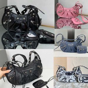 Balencig Cagole Designer Tas Womens XS Kwastje Le Veet Denim Schoudertas in Wit Zwart Lamsvacht Franjes Dames Motorfiets Crossbody Tassen Adjustabtv8h