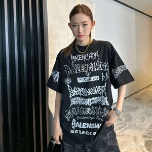 BALENCIggg Designer Luxe 2024 Nieuwe Sanskriet Klassieke Limited Edition Inkjet Graffiti Print Los T-shirt met korte mouwen