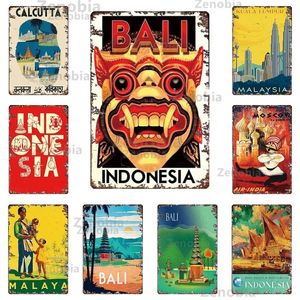 Bali Malasia Póster de metal de viaje Vintage Ciudad de metal Letrero de metal Paisaje de lata Shabby Placas Retro Retro de hierro Hombre Cave Hogar Room Decoración 30x20cm W01